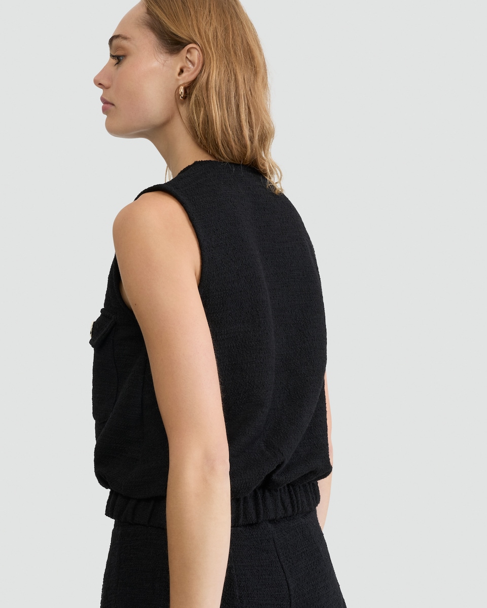image 1 of F&F Cotton Rich Boucle Buttoned Waistcoat in Black