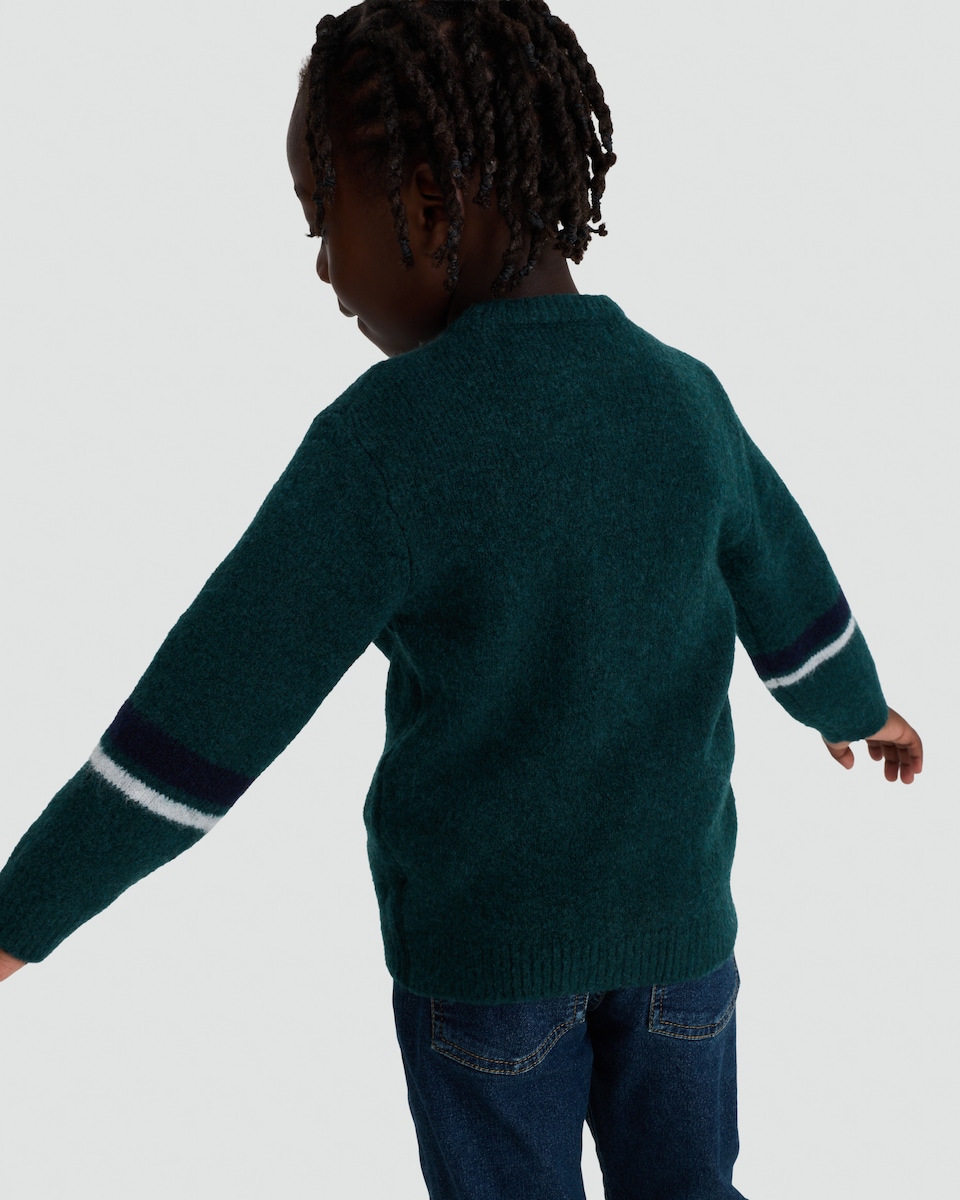 image 1 of F&F Boys Textured Knit Bear Print Jumper in Green