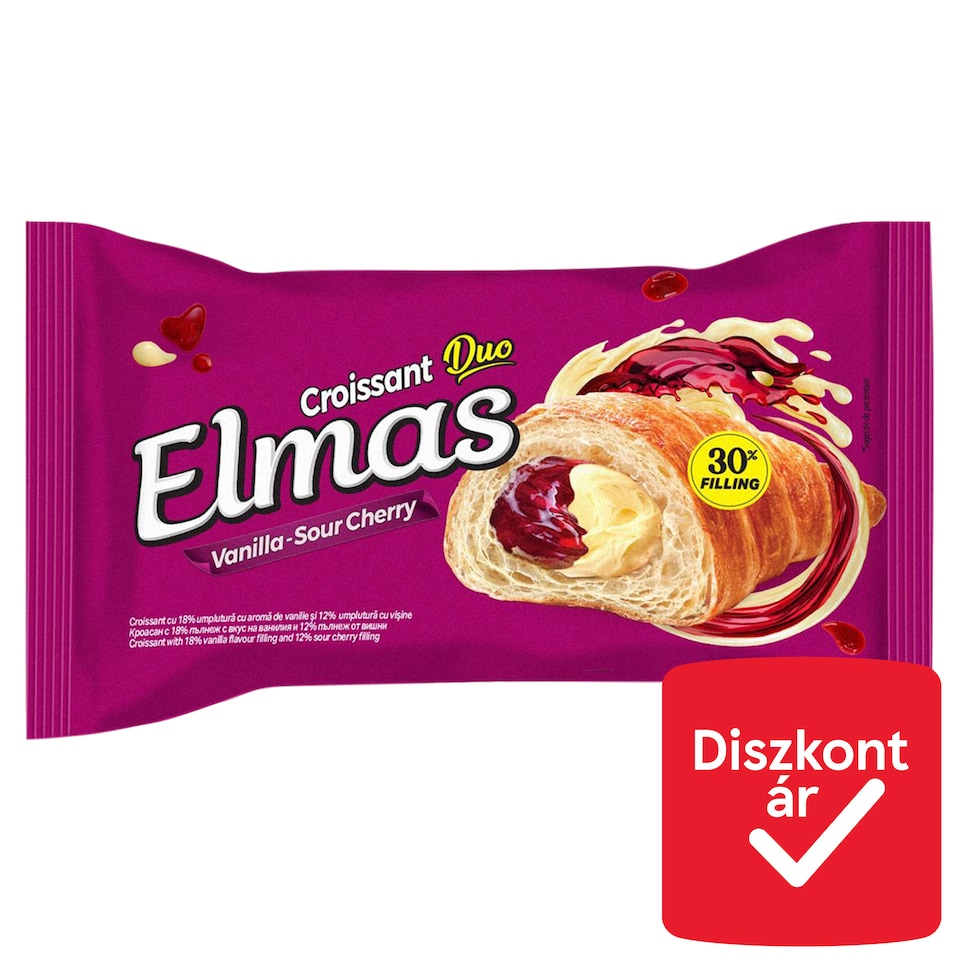 Elmas Duo Croissant Filled with Vanilla Flavoured Cream & Sour Cherry Cream Filling 60 g