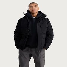 F&F Hooded Pocket Front Utility Coat in Black