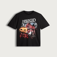 F&F Pure Cotton Haunted Vibes Only Slogan T-Shirt in Black