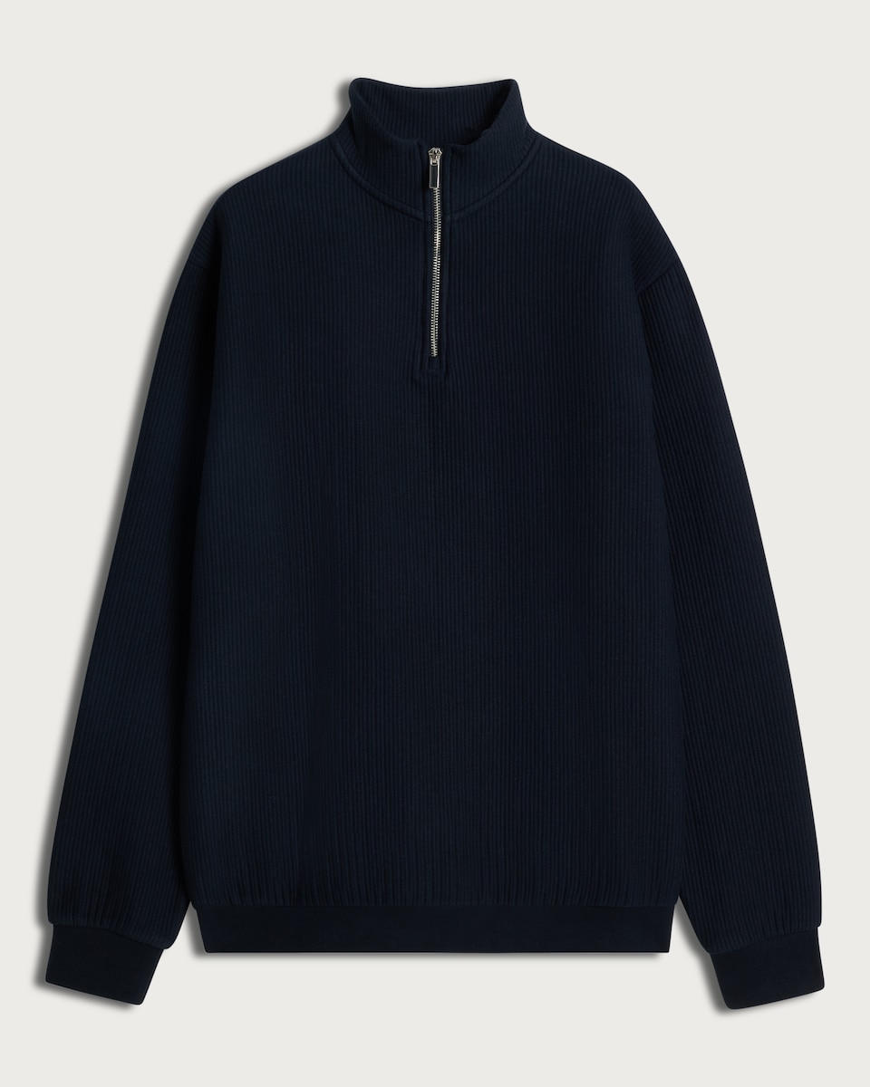 image 1 of F&F Cotton Rich Ribbed High Neck Half Zip Sweatshirt in Navy
