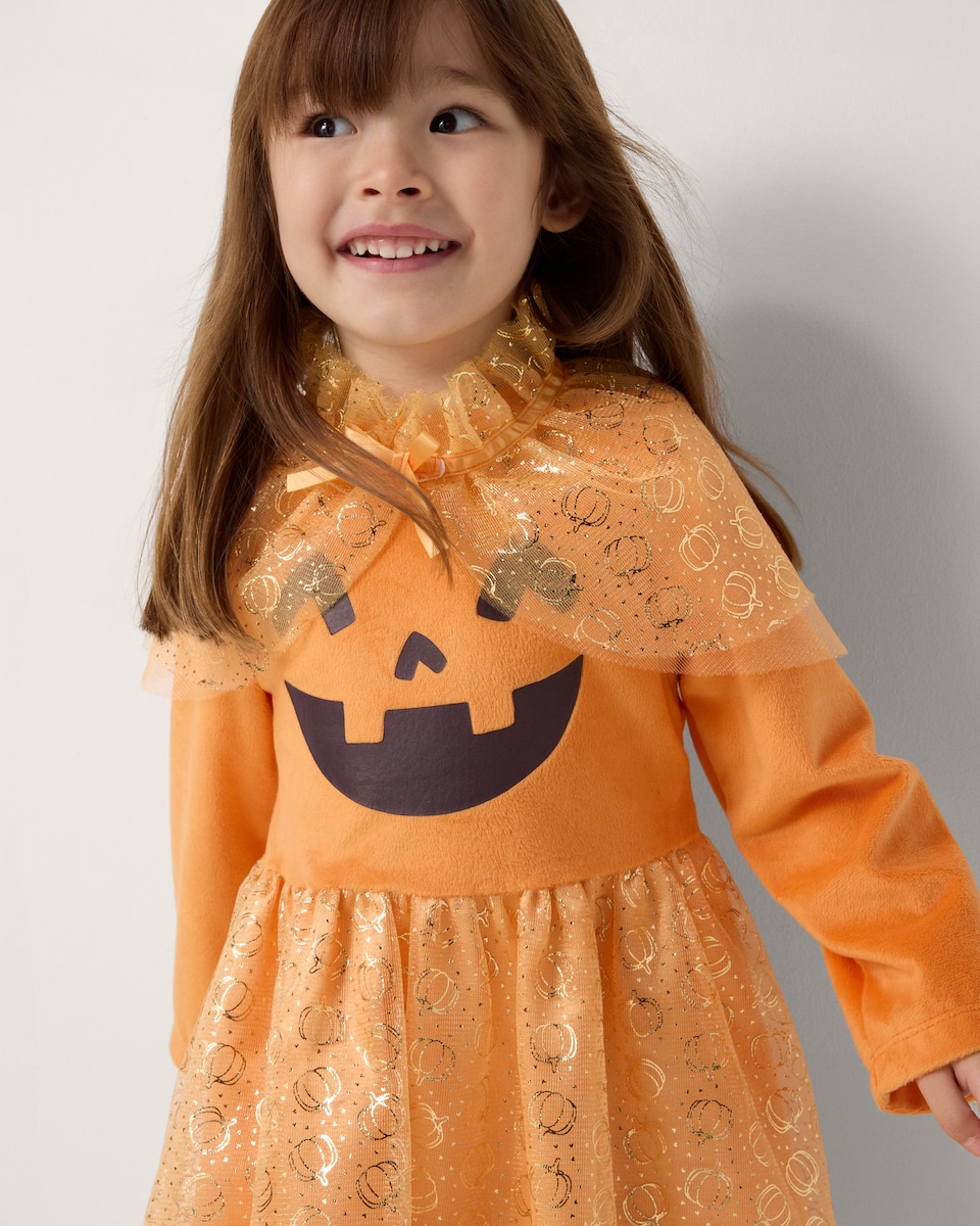 image 1 of F&F Girls Pumpkin Face Halloween Costume in Orange