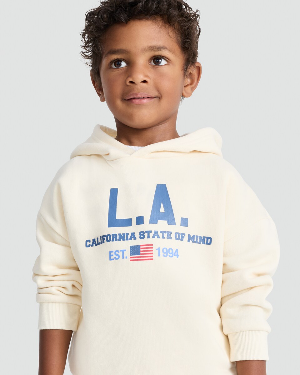 image 1 of F&F Cotton Rich L.A. Slogan Hoodie and Joggers Set in Multi