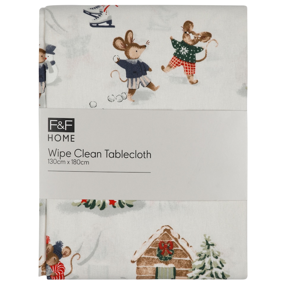 F&F Home Christmas Mouse Wipe clean tablecloth