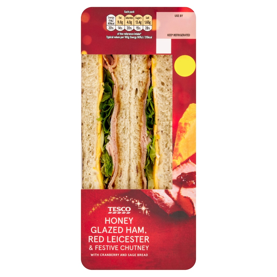 Tesco Honey Glazed Ham, Red Leicester & Festive Chutney Sandwich