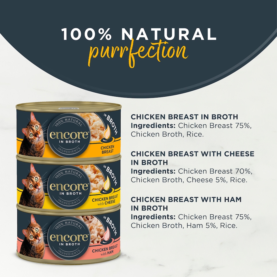 image 1 of Encore Natural Wet Cat Food Chicken Selection in Broth Tins 12 x 70g