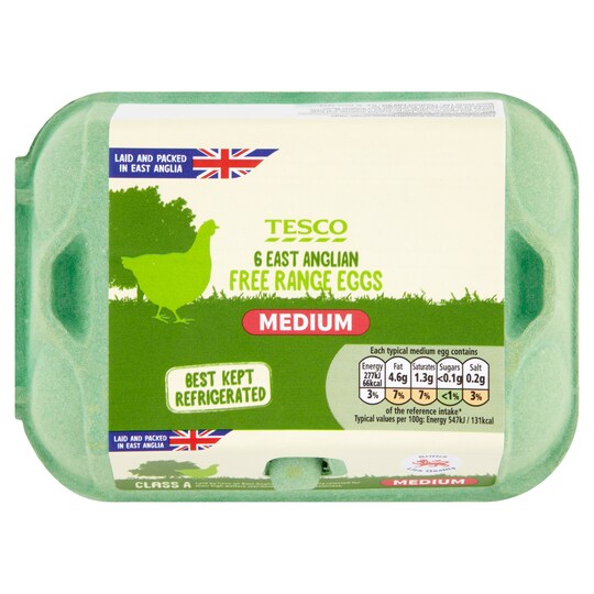 T EAST ANGLIAN FREE RANGE EGGS MED BOX OF 6