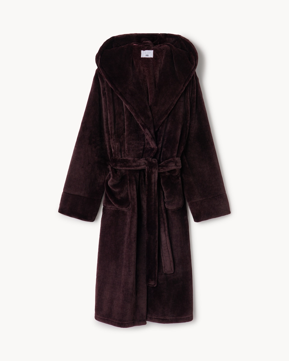 image 1 of F&F Fleece Hooded Dressing Gown in Burgundy