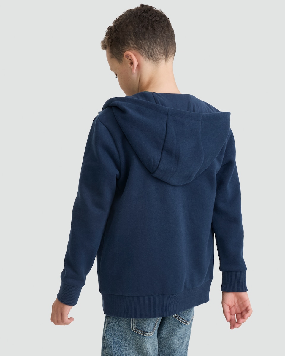image 1 of F&F Boys Cotton Rich Pocket Front Zip Through Hoodie in Navy