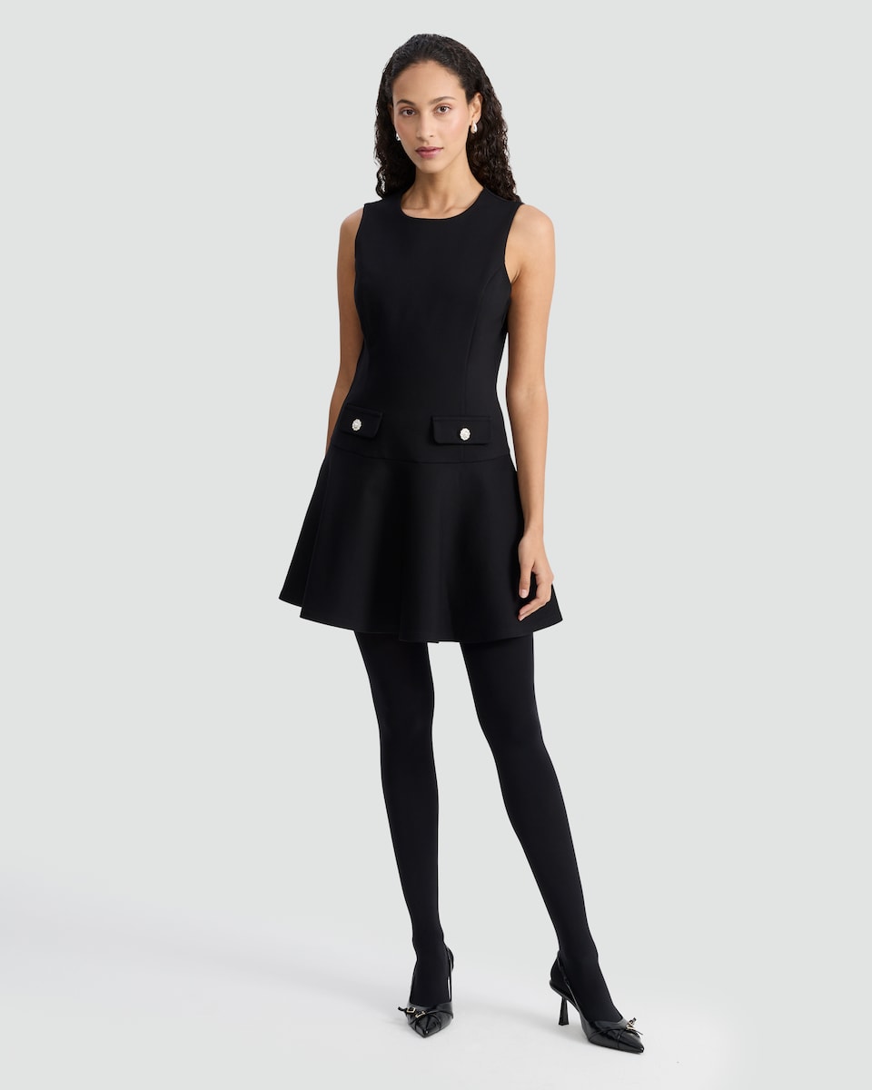 image 1 of F&F Embellished Pocket Sleeveless A-Line Dress in Black