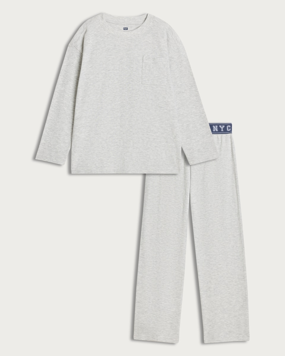 F&F Boys Cotton Rich NYC Waistband Pyjamas in Grey