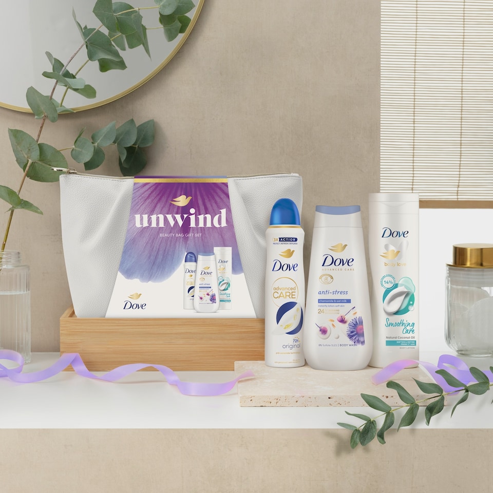 image 1 of Dove Unwind Beauty Bag Collection Gift Set Advanced Care