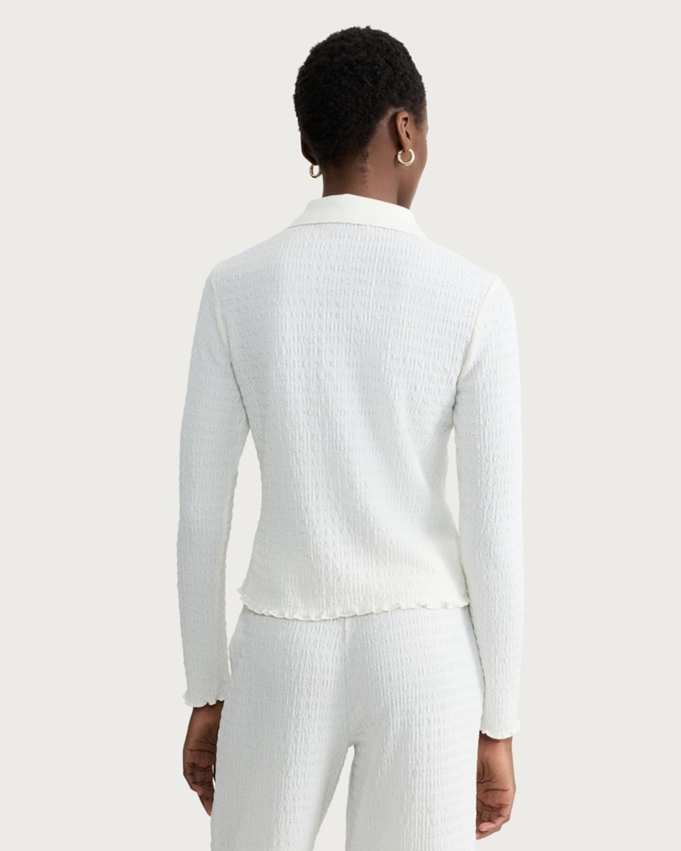 image 1 of F&F Crinkle Textured Button Up Long Sleeved Co-ord Shirt in Cream