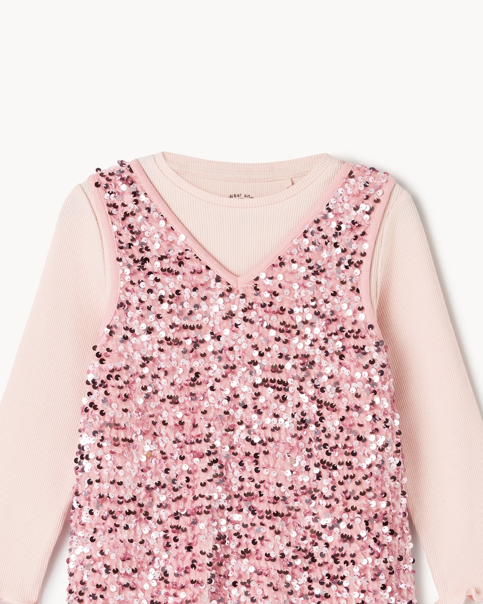 image 1 of F&F Girls Sequin Dress and Top Set in Pink