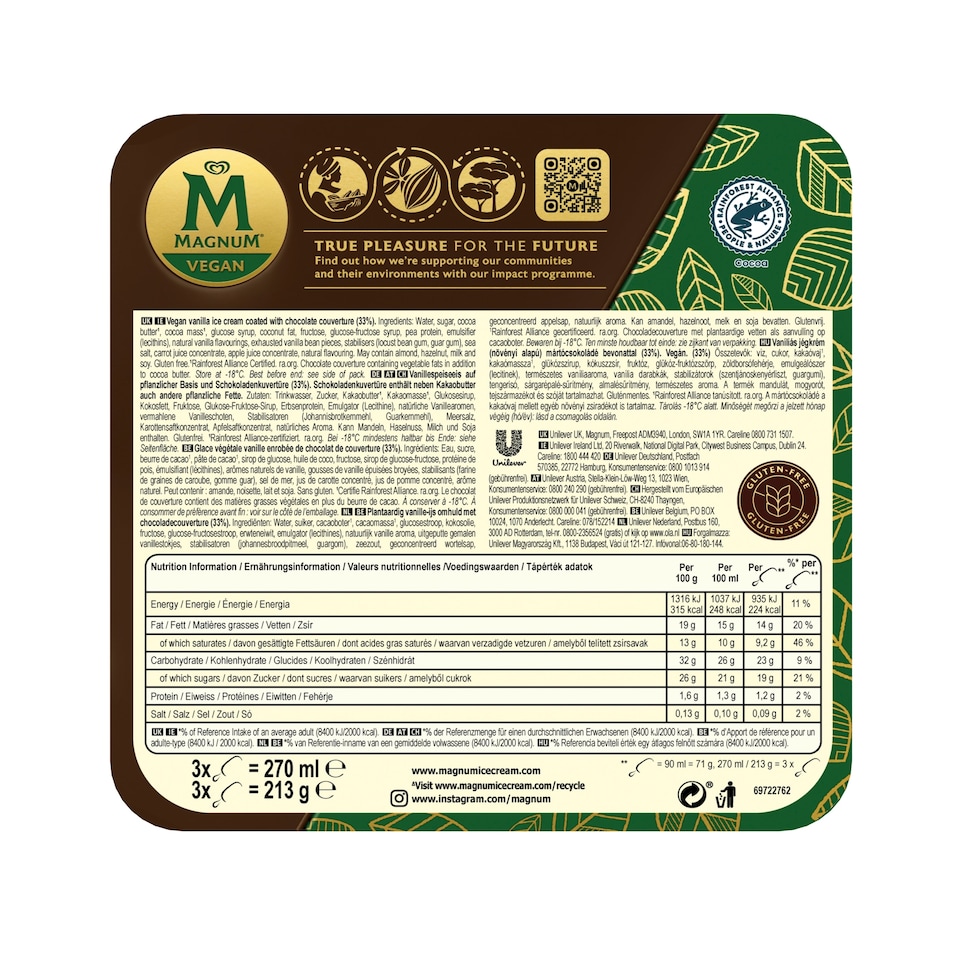 image 1 of Magnum Vegan Non Dairy Classic Ice Cream Sticks 3x90ml