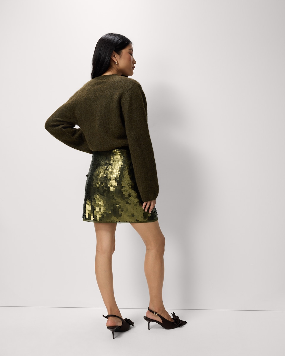 image 1 of F&F Sequin Mini Skirt in Khaki