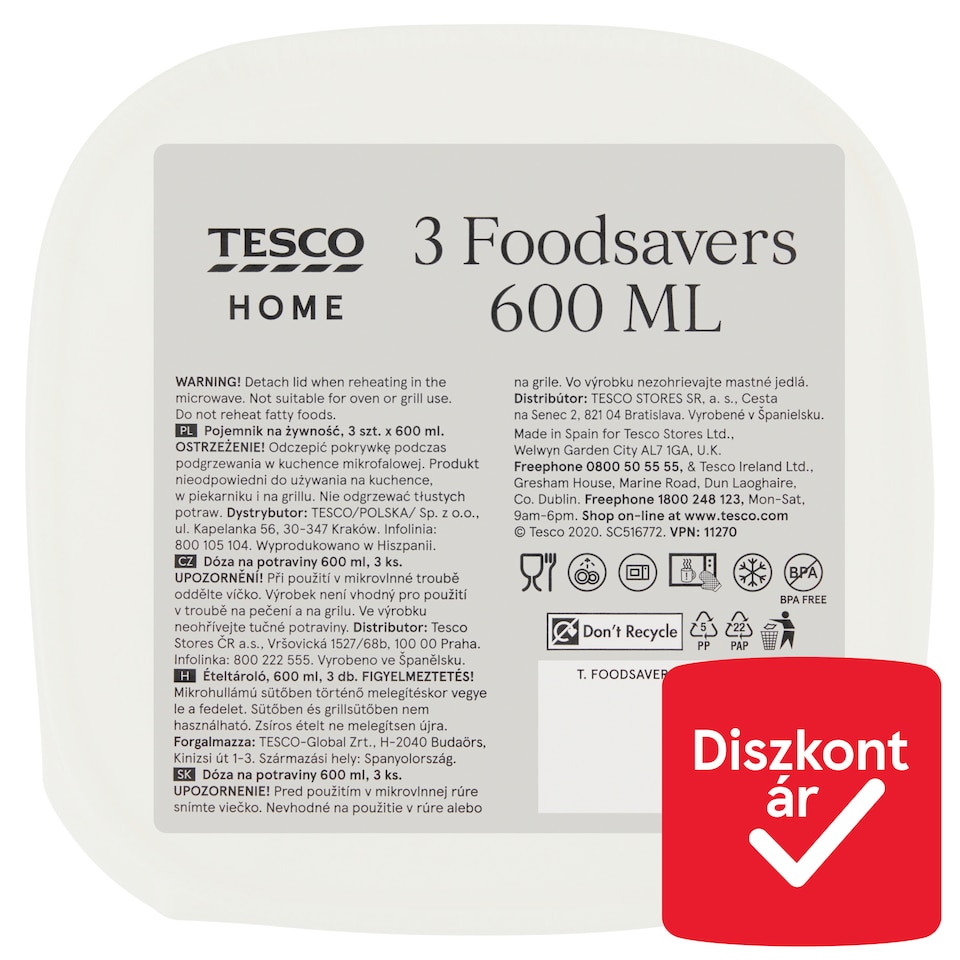 Tesco Home ételtároló 600 ml 3 db 