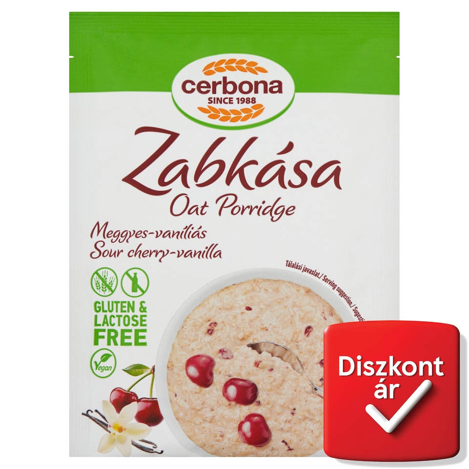 Cerbona gluténmentes, laktózmentes meggyes-vaníliás zabkása 50 g