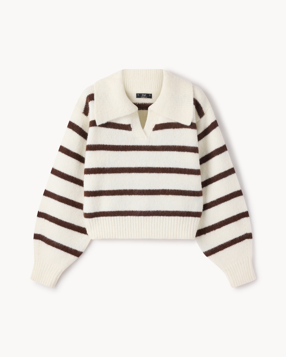 F&F Striped Collared Jumper in Cream