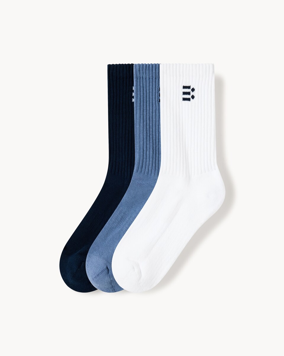 F&F Active 3-Pack Cotton Rich Ribbed Ankle Sports Socks in Navy