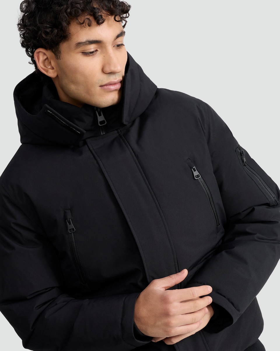 image 1 of F&F Shower Resistant Hooded Puffer Jacket in Black