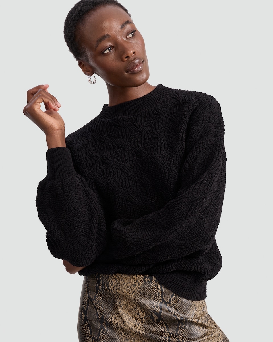 image 1 of F&F Chenille Textured Knitted Crew Neck Jumper in Black