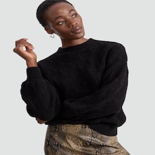 F&F Chenille Textured Knitted Crew Neck Jumper in Black