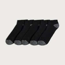 F&F Active 5-Pack Cotton Rich Contrast Detail Trainer Socks in Black
