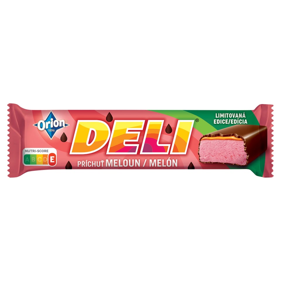 ORION DELI Limitovaná edícia s príchuťou červeného melóna a karamelom máčaná v horkej čokoláde 35 g