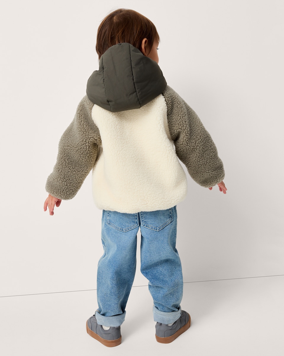 image 1 of F&F Boys Fleece Colour Block Jacket in Green