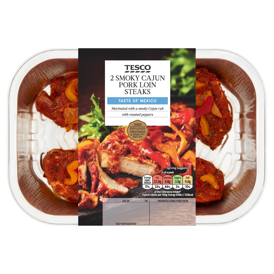 Tesco Cajun Pork Loin Steaks With Peppers 368G