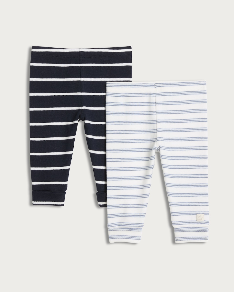 image 1 of F&F Baby 2-Pack Striped Leggings  in Navy