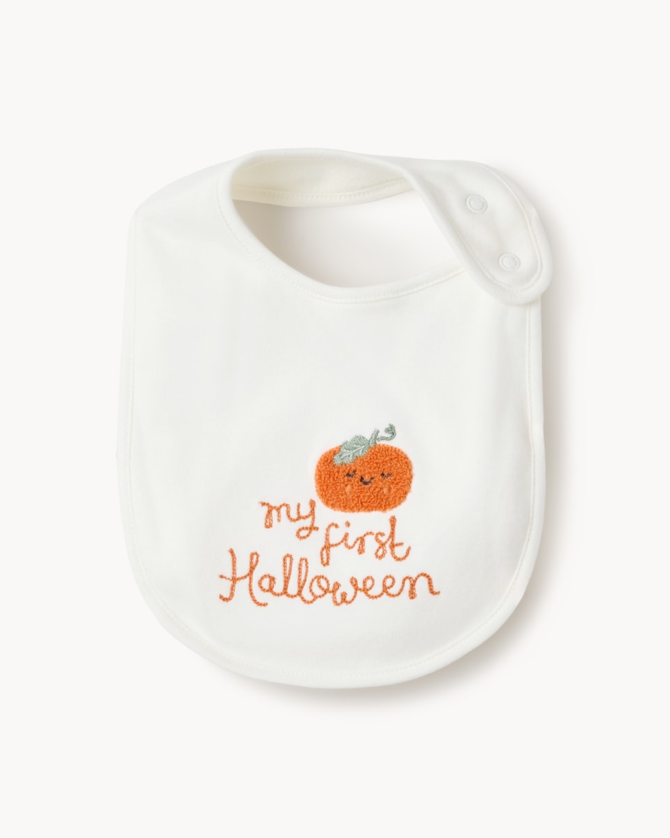 image 1 of F&F Baby Pure Cotton My First Halloween Bib in White
