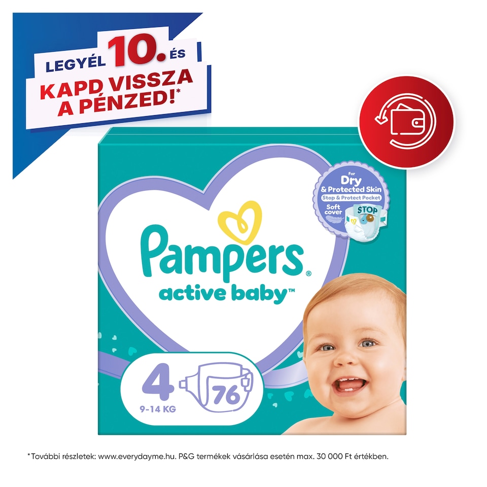 Pampers Active Baby Pelenka, Méret: 4, 76 db Pelenka, 9kg-14kg  1. kép