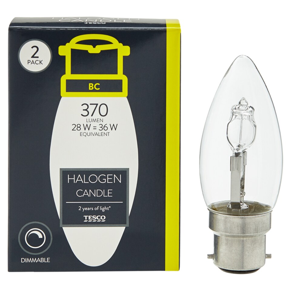 image 1 of Tesco Halogen 28W Candle Bayonet Cap 2 Pack