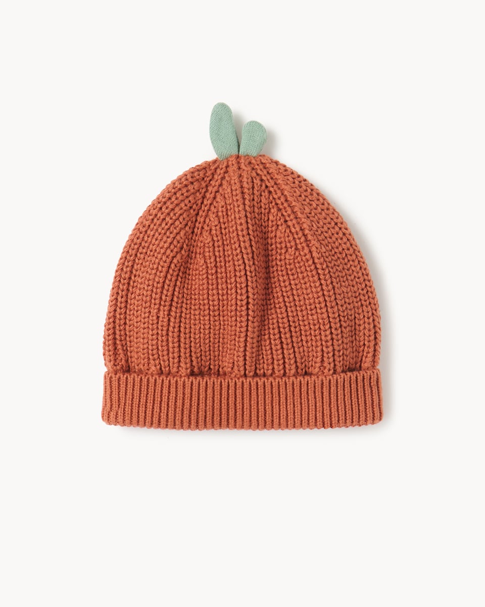 image 1 of F&F Baby Pure Cotton Halloween Pumpkin Cardigan and Hat Set in Orange