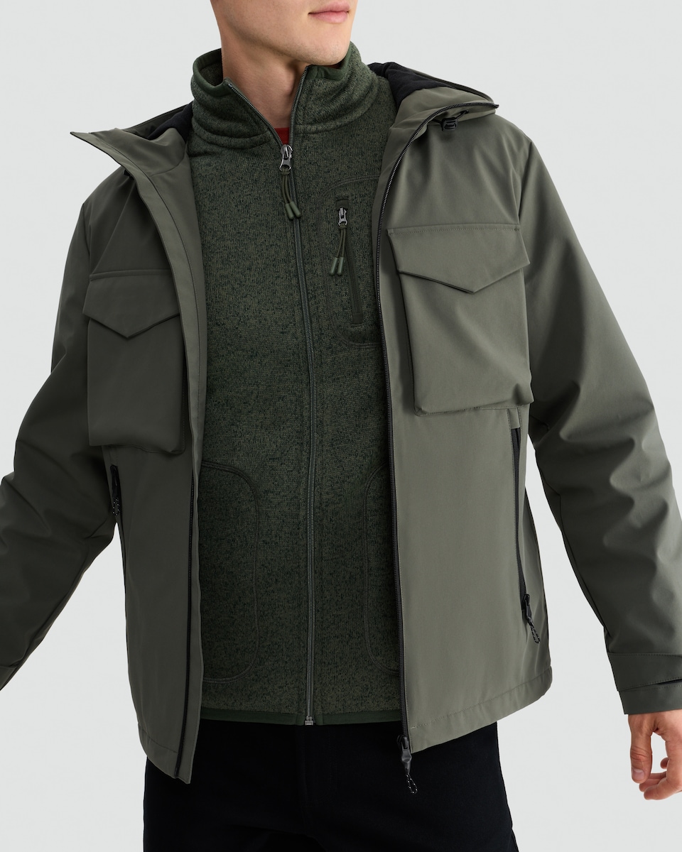 image 1 of F&F Hooded Shower Resistant Utility Jacket in Khaki