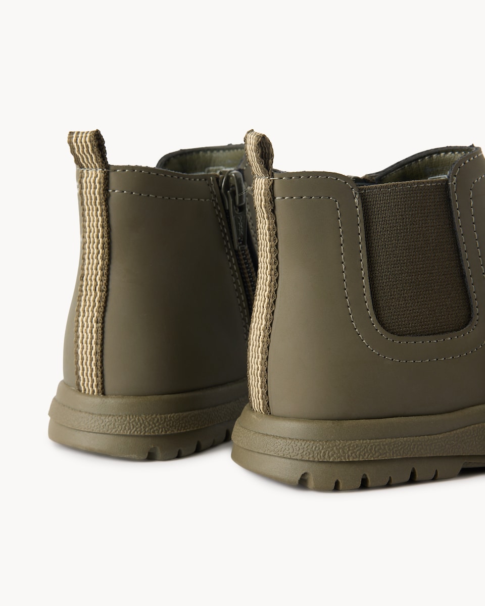 image 1 of F&F Boys Faux Leather Chelsea Boots in Khaki