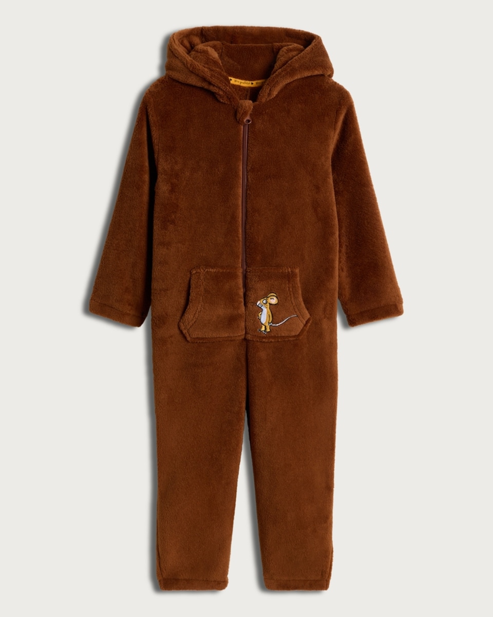 image 1 of Gruffalo Zip Up Hooded Onesie in Brown