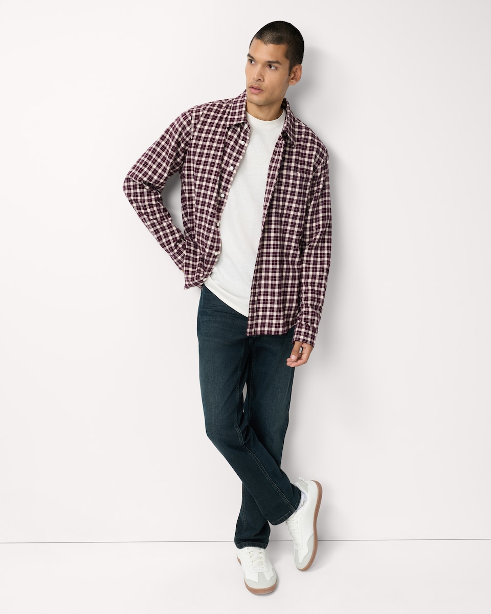 image 1 of F&F Pure Cotton Brushed Checked Shirt in Burgundy