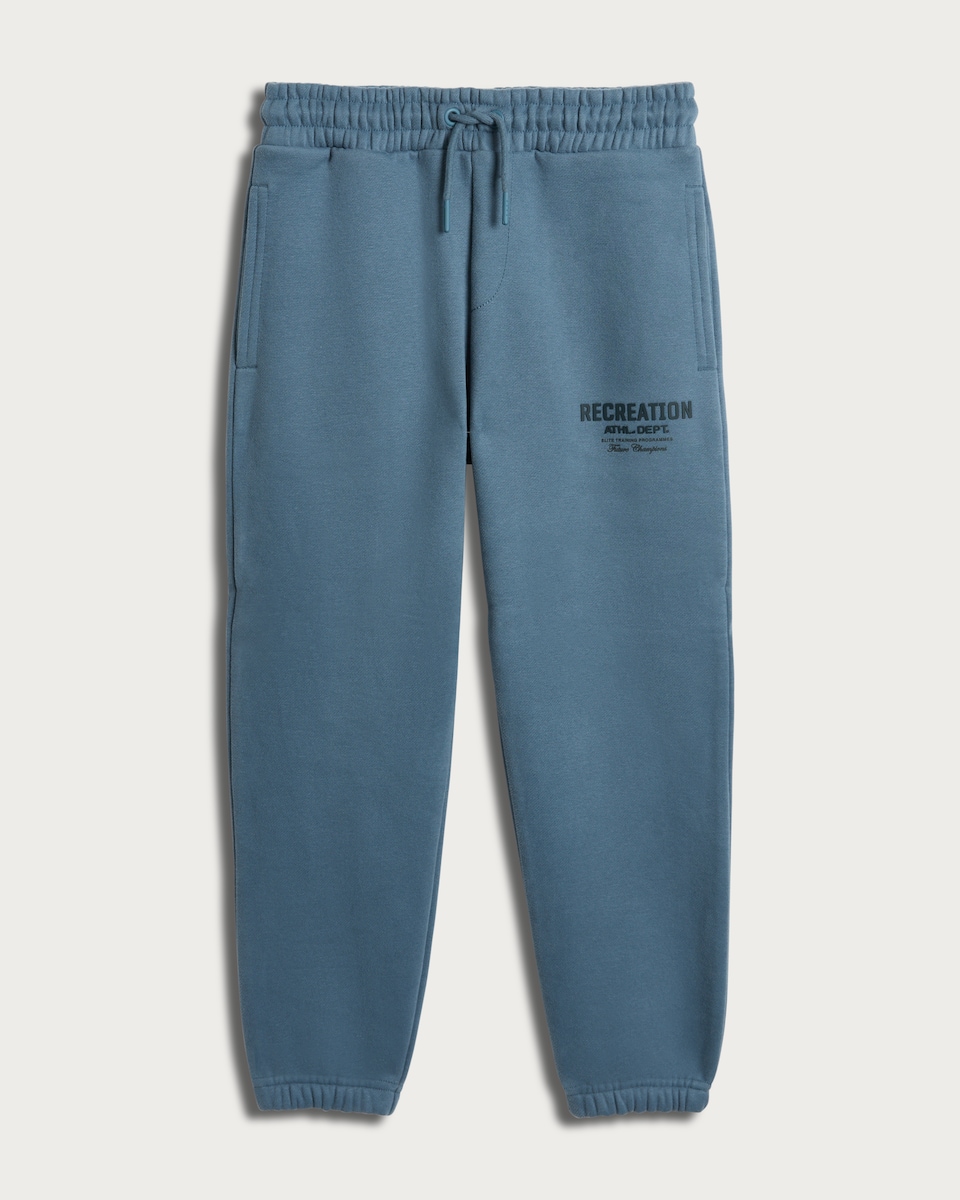 image 1 of F&F Active Boys Cotton Rich Slogan Cuffed Joggers in Blue