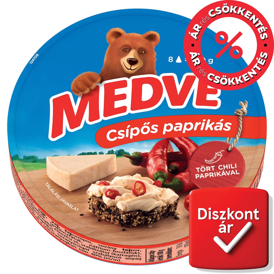 Medve csípős paprikás kenhető, félzsíros ömlesztett sajt 8 x 17,5 g (140 g)