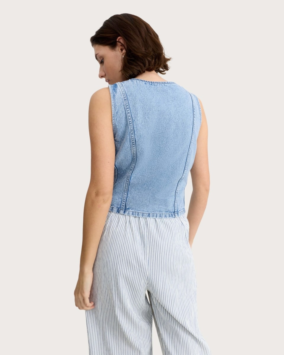 image 1 of F&F Denim Cinched Waist Cropped Top in Blue