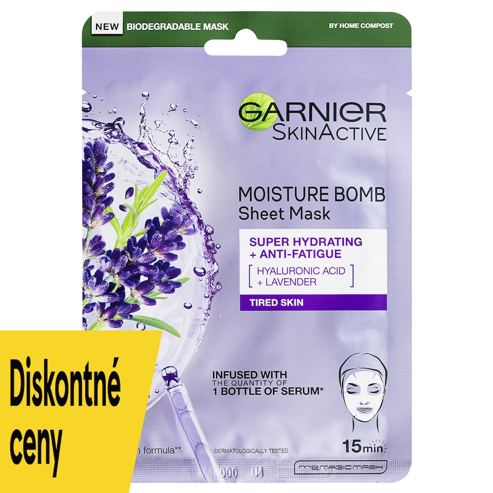 Garnier Skin Naturals textilná maska s výťažkom z levandule proti unavenej pleti, 28 g
