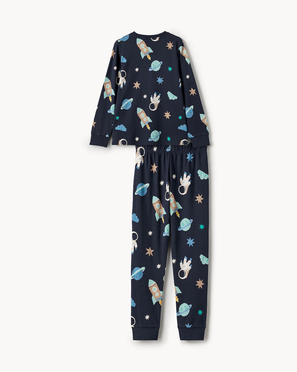 image 1 of F&F Boys Pure Cotton Space Pyjama Set in Navy