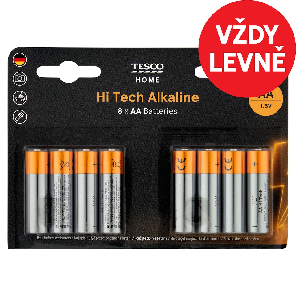 Tesco Home Alkaline Batteries AA 8 pcs