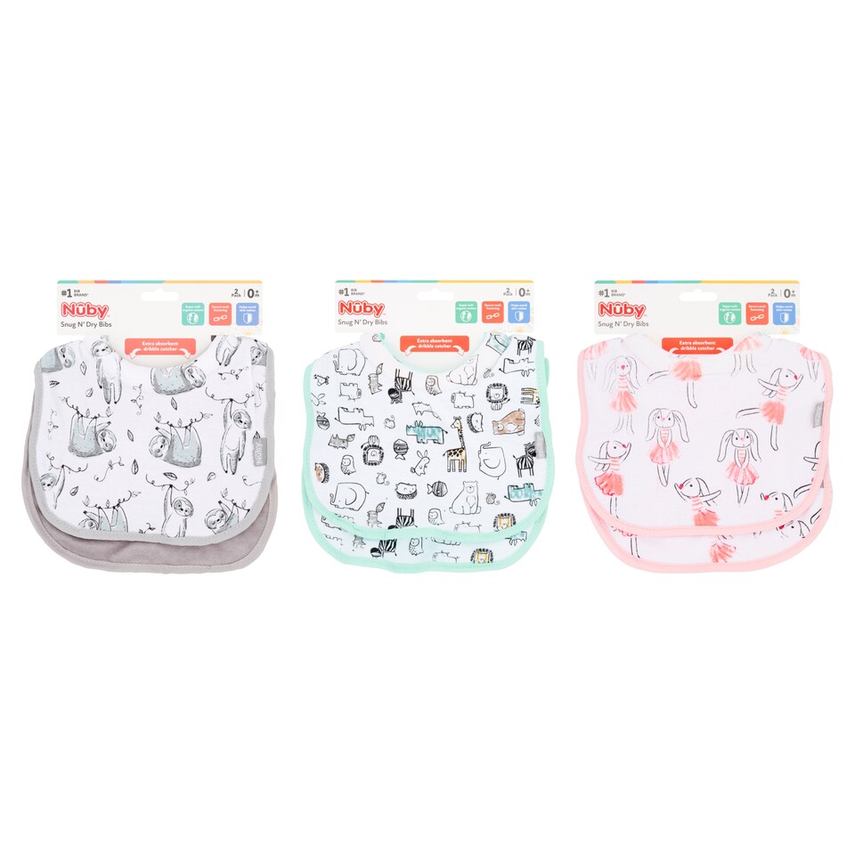 image 1 of Nuby Snug & Dry Organic Cotton Bib 2 Pack