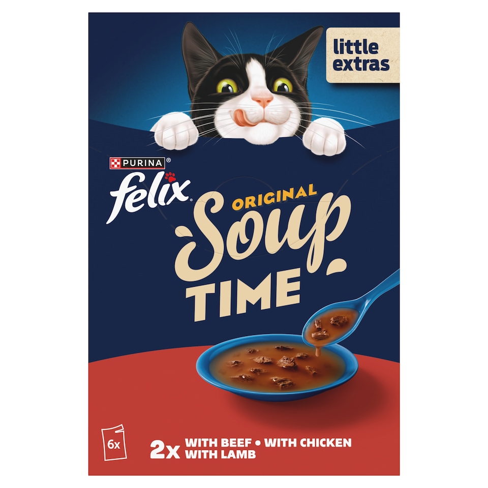 image 1 of FELIX Soup Farm Selection Chicken; Beef and Lamb Wet Cat Food 6x48g