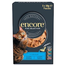 Encore Natural Wet Cat Food Fish Selection in Gravy Pouches 5 x 50g